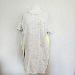 White + Warren Gray Marled T-Shirt Dress w/Neon Stripe Size L